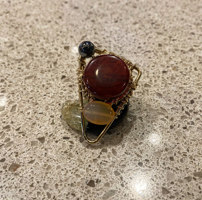 BRONZE+AGATE+ HEMATITE PARTY RING