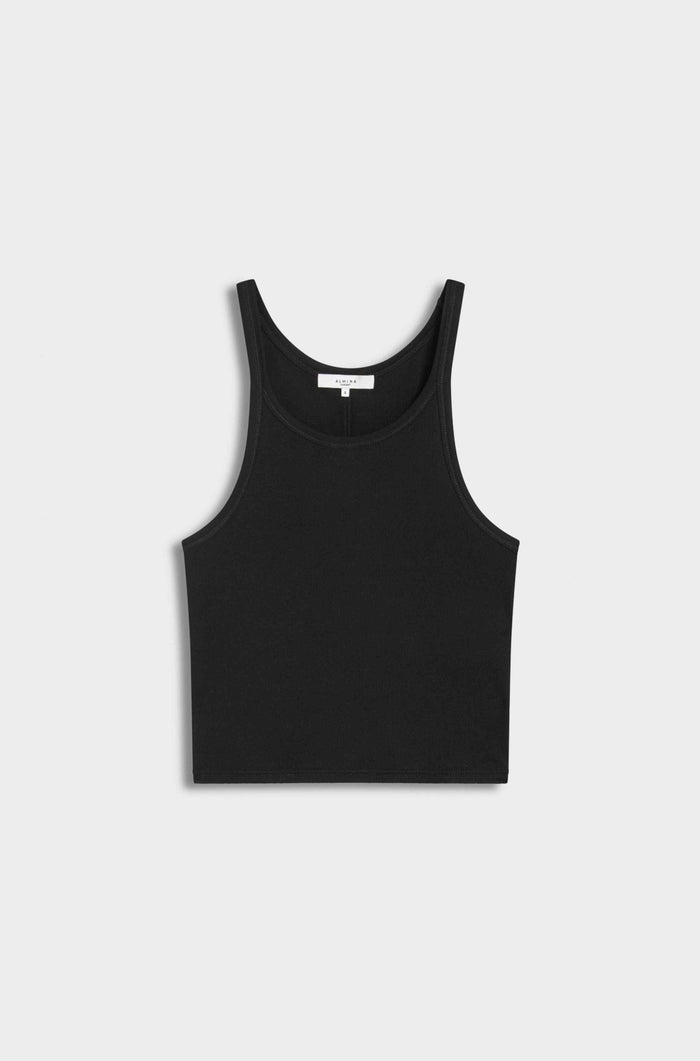 Black tank top on a light gray background