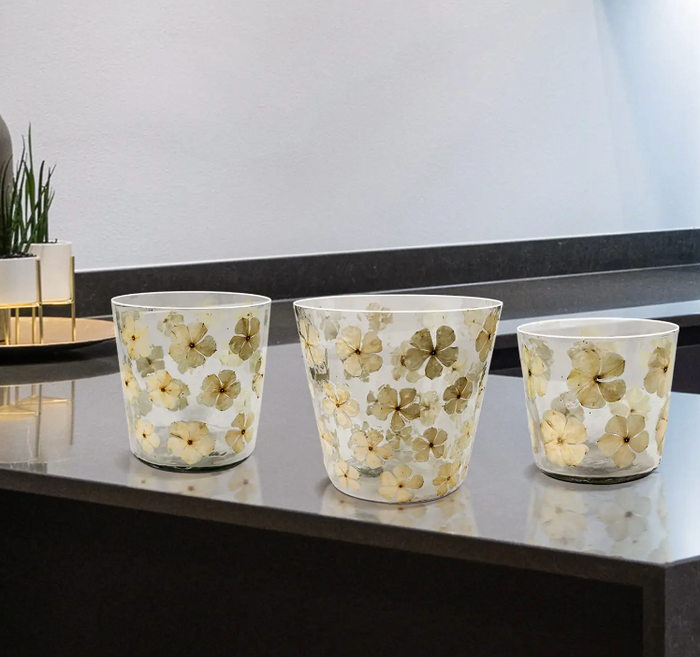 ENAMELED FLOWER HURRICANE - 3 SIZES - IN STORE PICK UP ONLY!