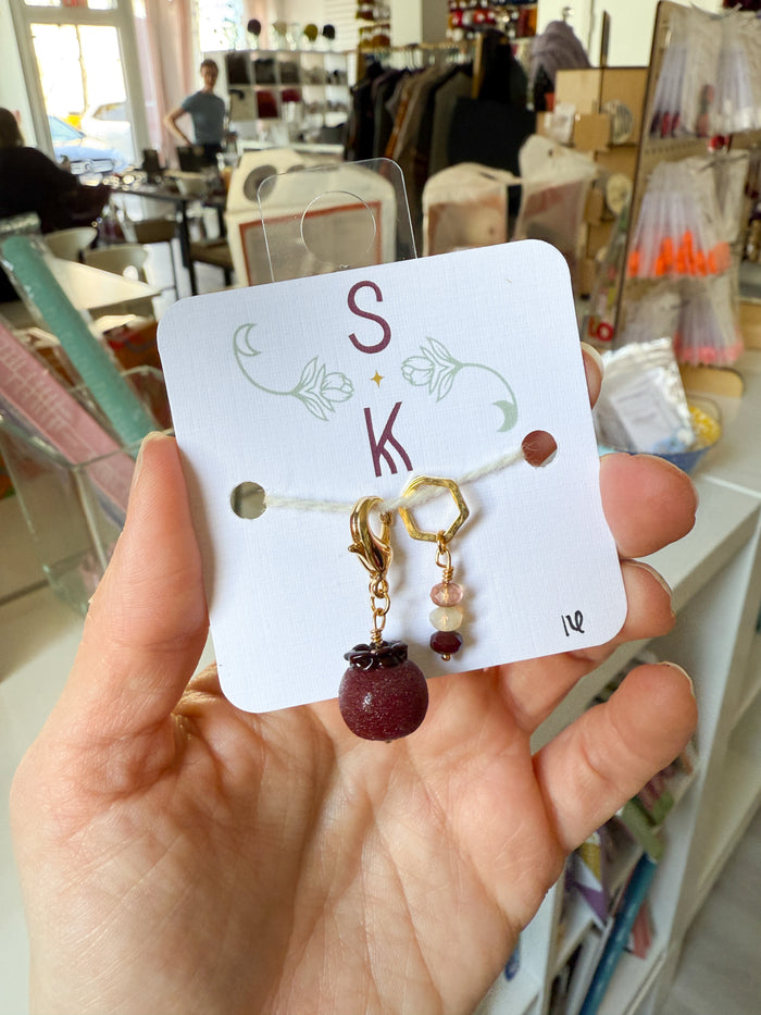 Persephone’s Pomegranate Stitch Markers by Sassafras Knits
