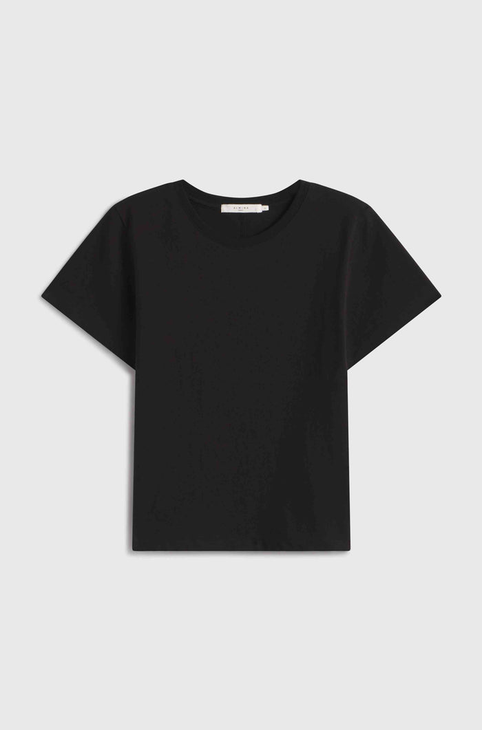 Black t-shirt on a light gray background