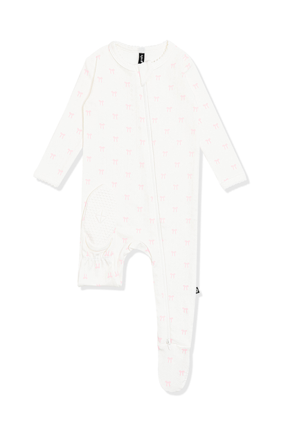 Pointelle Zippered Footie in Sweet Pink Bow