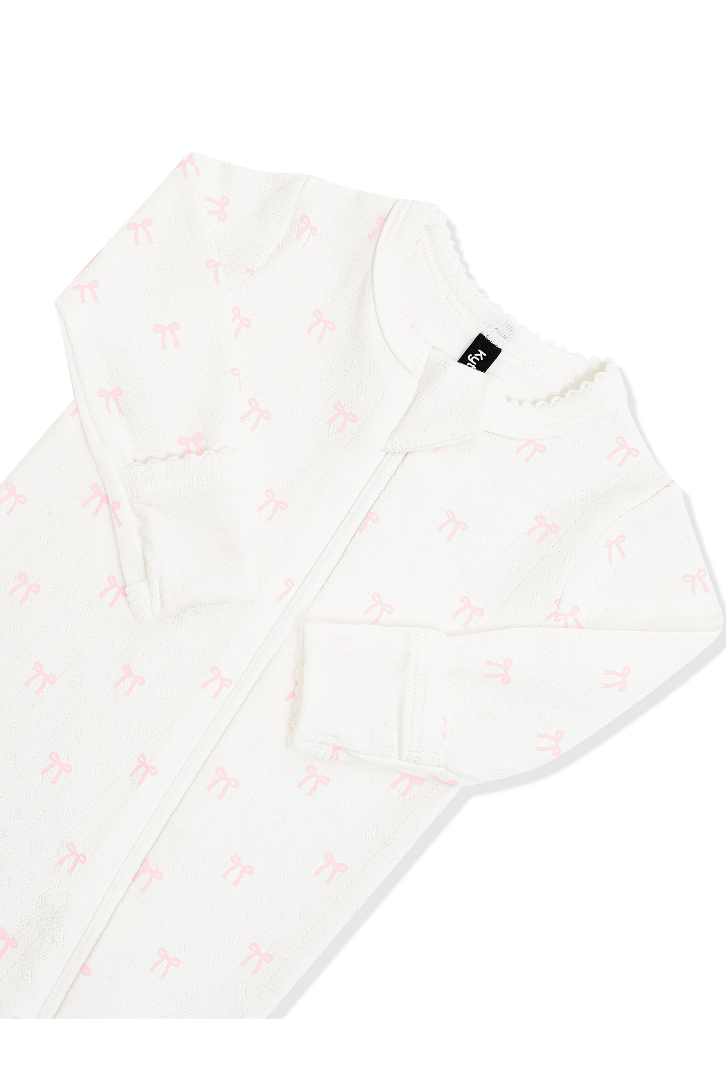 Pointelle Zippered Footie in Sweet Pink Bow