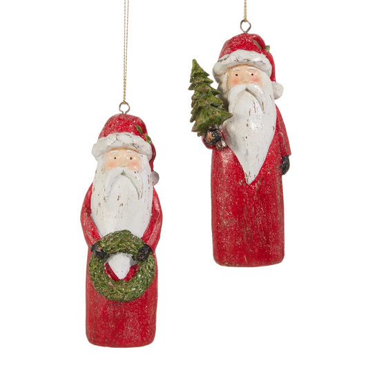 5” wood carved santa ornament