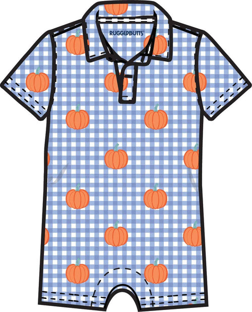 Boys Pumpkin Patch Gingham Knit Short Sleeve Performance Polo Romper
