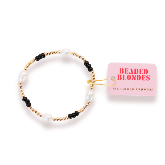 Black School Spirit Pearl Poppi Bracelet: Standard 6.75 inch