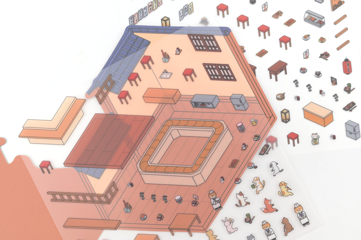 BGM Deco 2.5D Sticker - Diorama - Sushi Restaurant