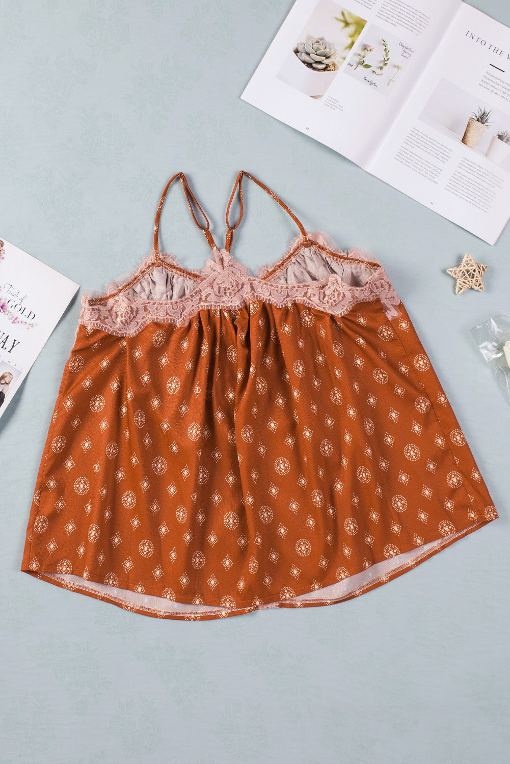 BROWN BOHO PRINT TANK TOP