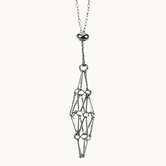 Adjustable Metal Crystal Holder Necklaces in Silver & Gold - Personalized style meets elegance with our crystal holder cage necklaces. Designed to hold a stone of your choice (stone not included), these versatile necklaces feature a 60-65cm chain length and a 5cm cage length. Perfect for showcasing your unique personality and making great gifts for any occasion