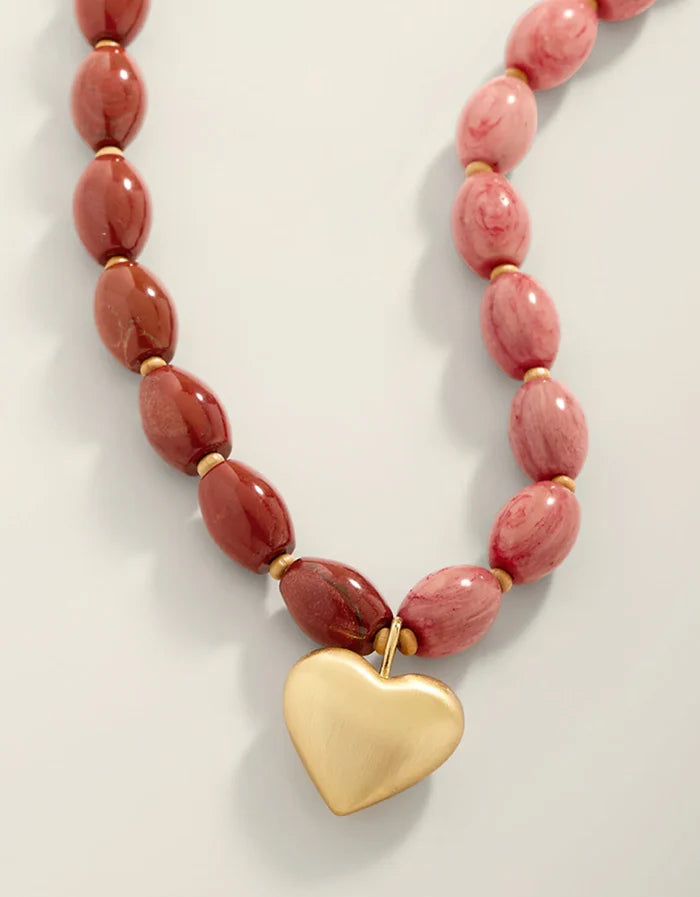 ANASTASIA HEART BEADED NECKLACE 18" - PINK