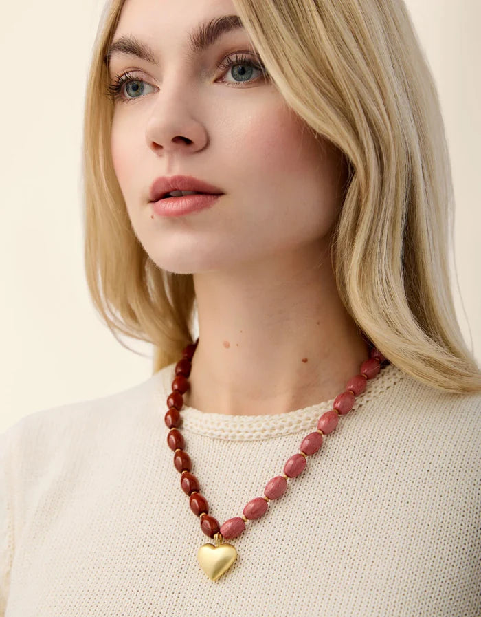 ANASTASIA HEART BEADED NECKLACE 18" - PINK