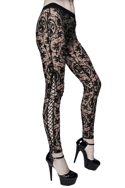 Bathory Edwardian Cameo Mesh Tattoo Leggings