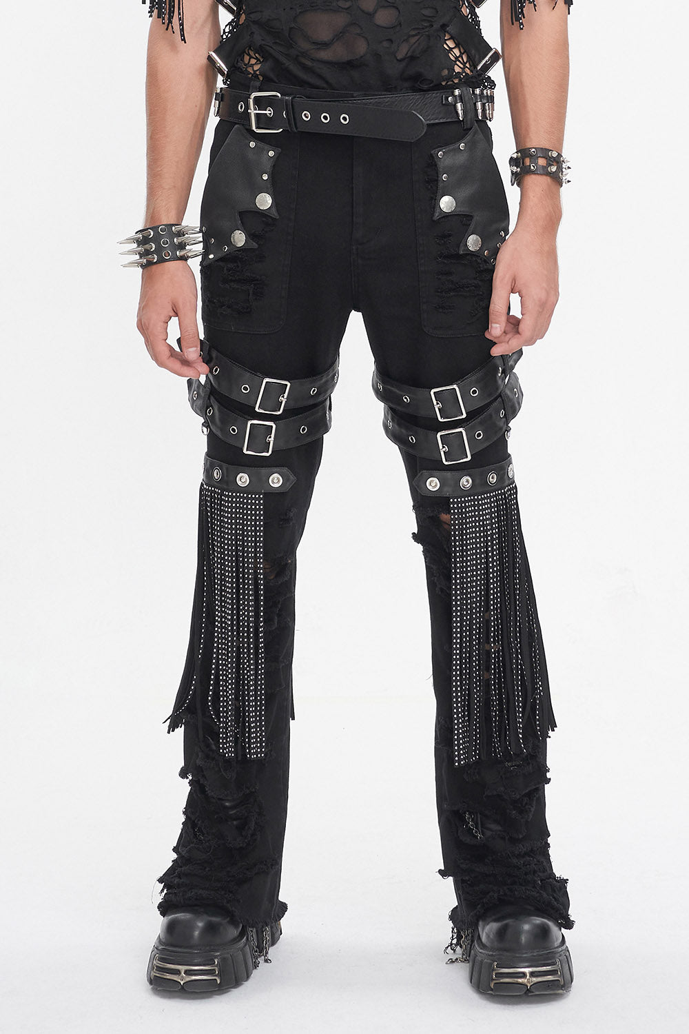 Batwing Pocket Ripped Punk Pants