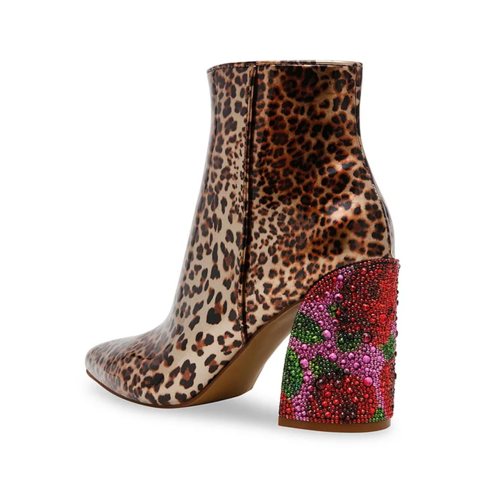 Betsey Johnson Women's Leopard Rhinestone Pointed Toe Chunky Heel Ankle Boots
