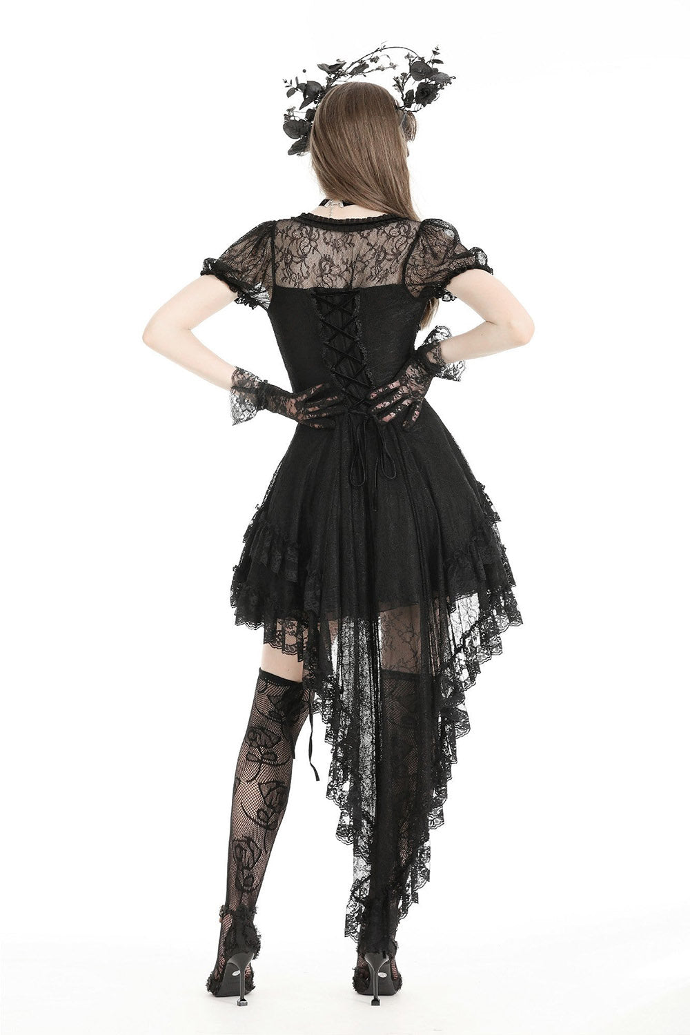 Black Porcelain Babydoll Dress with Train