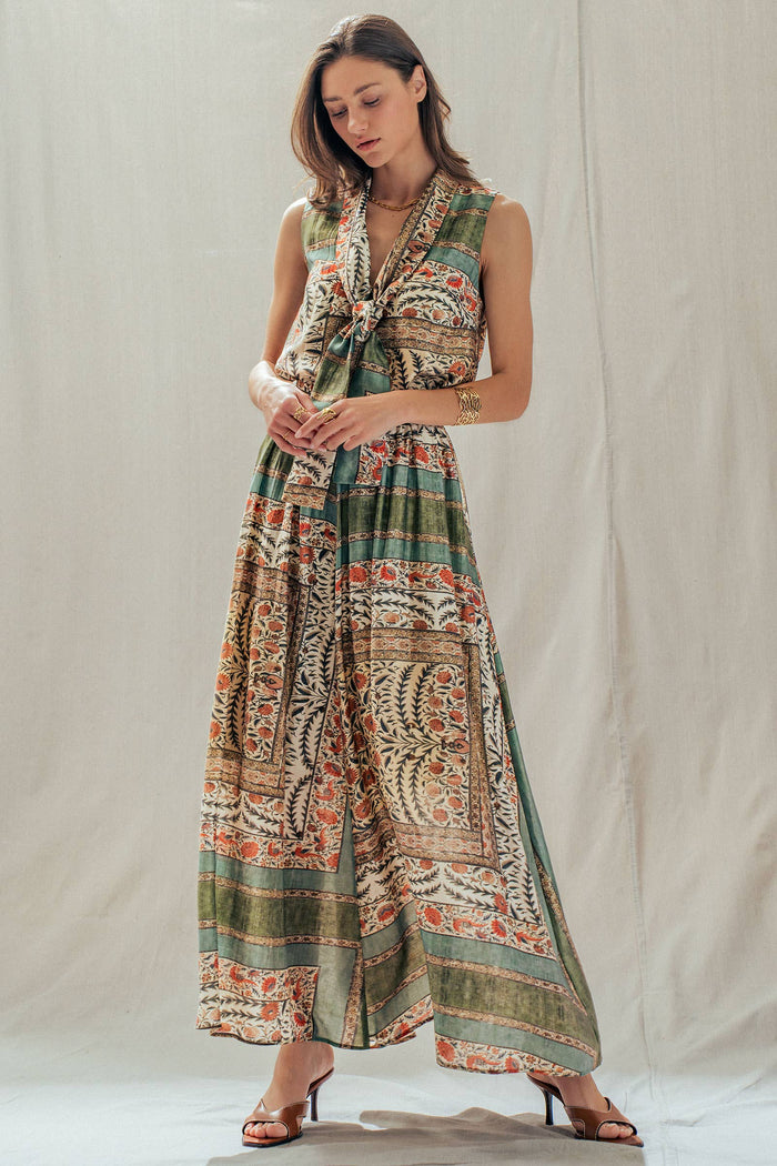 Botanical Bird Print Tencel Blend Maxi Skirt: MULTI / S-M-L:2-2-2 Urban Daizy