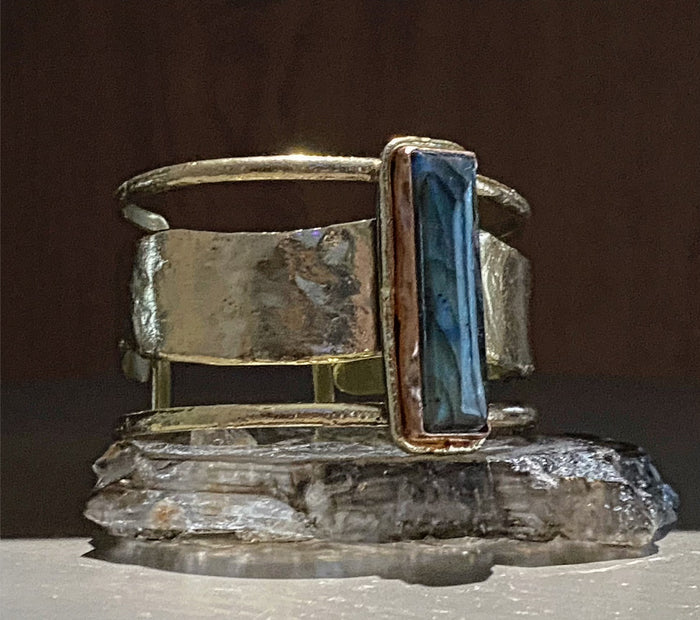BRASS+COPPER+  LABRADORITE CUFF BRACELET