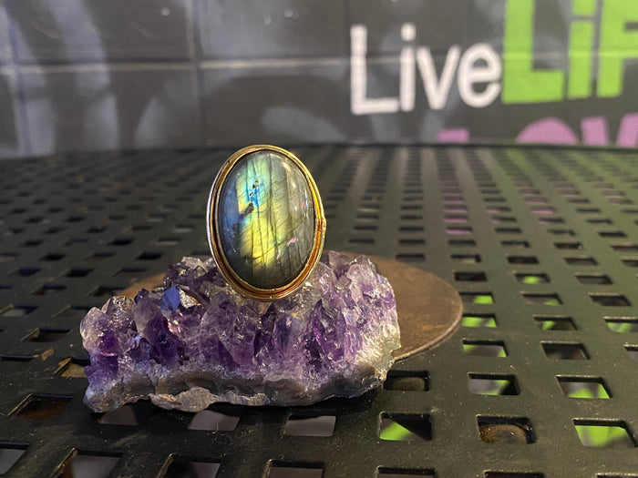 BRASS+COPPER+LABRADORITE RING