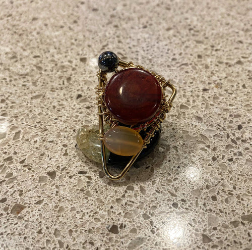 BRONZE+AGATE+  HEMATITE PARTY RING