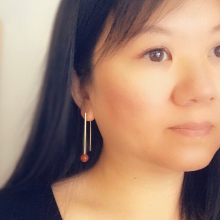 Carnelian Ball and Long Tube Earrings - ships directly from maker