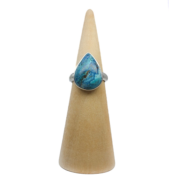 Size 7 Chrysocolla and Shattuckite ring representing communication and spiritual truth. Shop now!