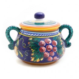 Hand-painted Italian majolica sugar jar in Eugenio Ricciarelli's B-57 pattern, made in Deruta — Biordi Art Imports