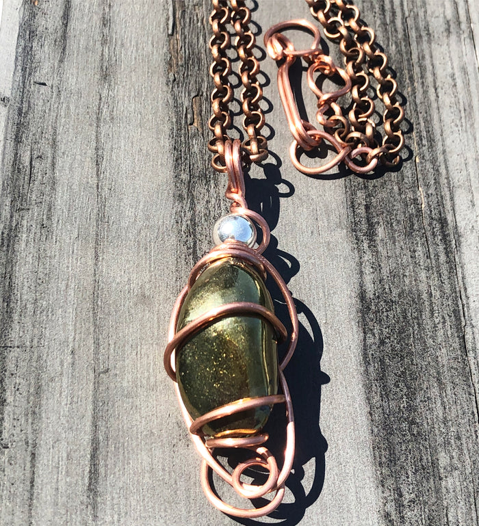 COPPER+CHALCOPYRITE+SILVER NECKLACE