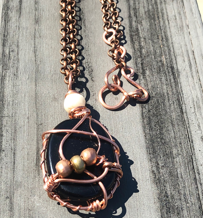 COPPER+ONYX+BONE NECKLACE