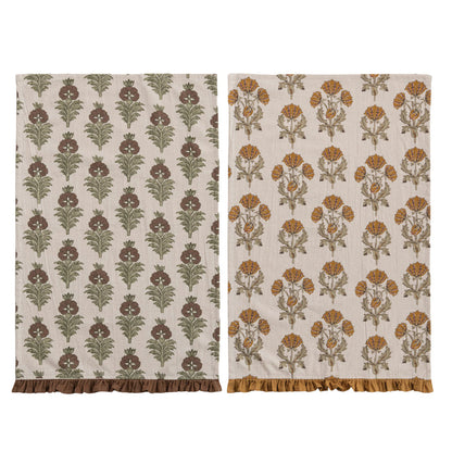 COTTON PRINTED TEA TOWEL WITH FLOWER PATTERN & RUFFLE - 2 STYLES