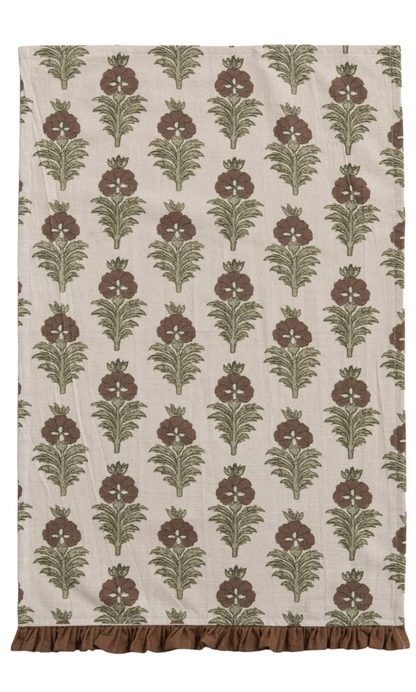 COTTON PRINTED TEA TOWEL WITH FLOWER PATTERN & RUFFLE - 2 STYLES