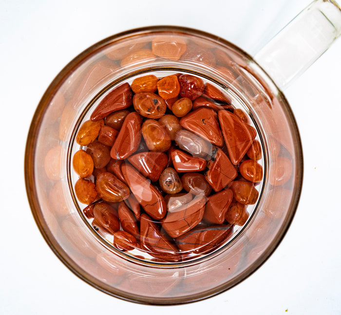 Crystal Mug for Confidence + Creativity with Carnelian and Red Jasper Crystalsu