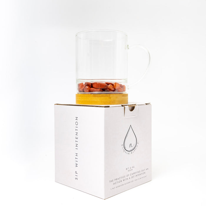 Crystal Mug for Confidence + Creativity with Carnelian and Red Jasper Crystalsu