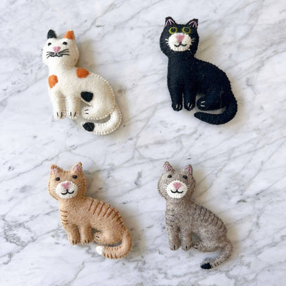 Felt Stitched Cat Ornament: Black, Gray, Tan, or Calico