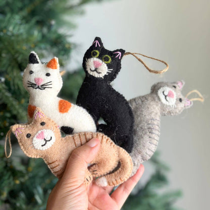 Felt Stitched Cat Ornament: Black, Gray, Tan, or Calico