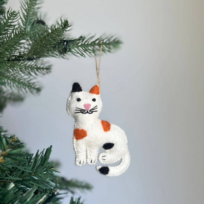 Felt Stitched Cat Ornament: Black, Gray, Tan, or Calico