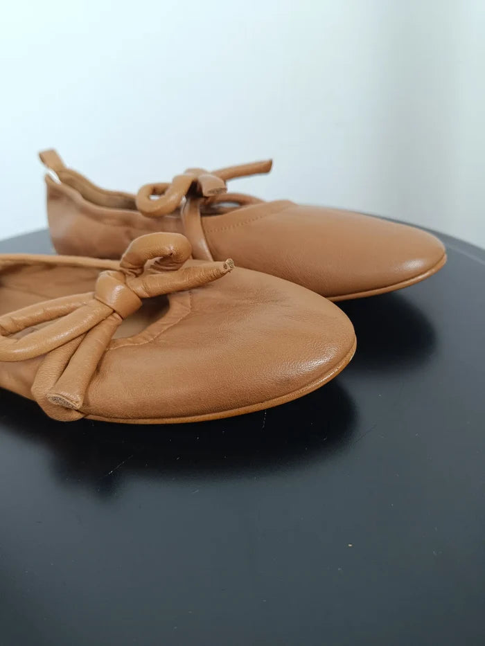 Flattered Polly Cognac Leather-skinnballerinaskor NWT