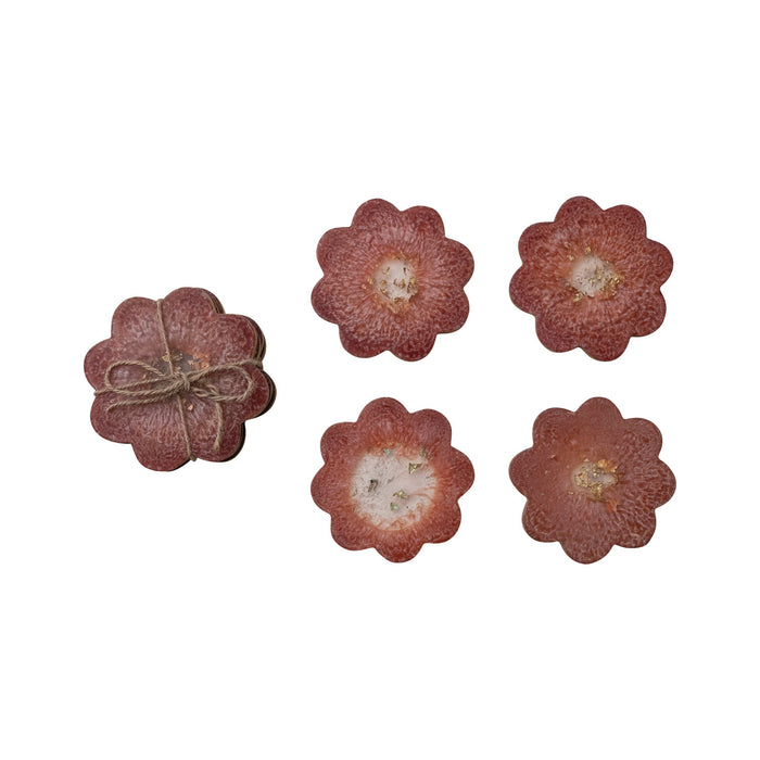 Flower Shaped Coasters with Gold Foil, Set of 4 Tied with Jute (Each One Will Vary)