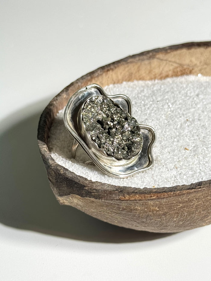 Funky Statement Pyrite Ring - Size 7