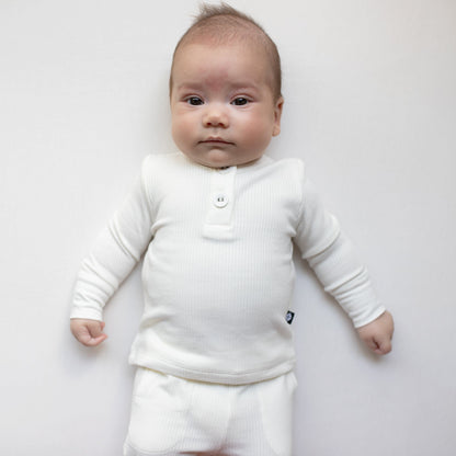 Ribbed Infant Henley Set in Cloud