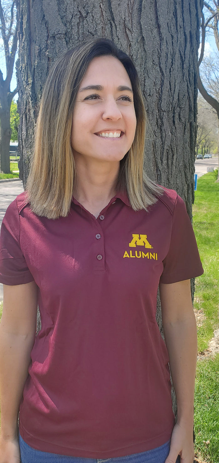 M Alumni Women's Performance Polo in Maroon - pickup or in person shop only