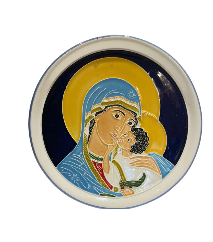 Mary and Baby Round Cloisonné Style Tile - Large