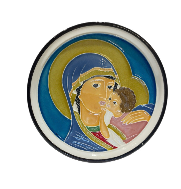 Mary and Baby Round Cloisonné Style Tile - Small