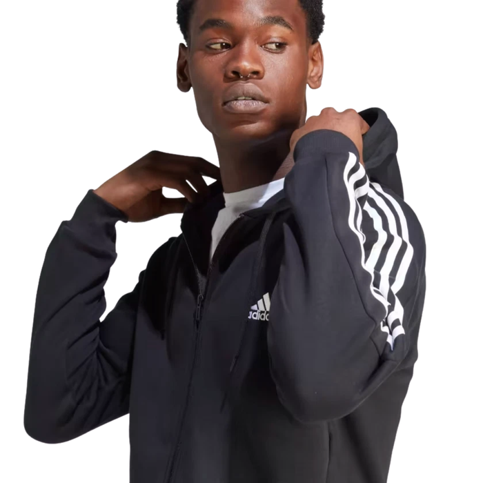 Adidas Men's Essentials Fleece 3-Stripes Full-Zip Hoodie – Black IB4029