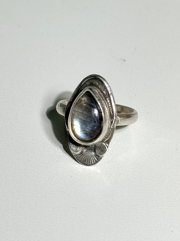 Mini Blue Silver Labradorite Ring - Size 5