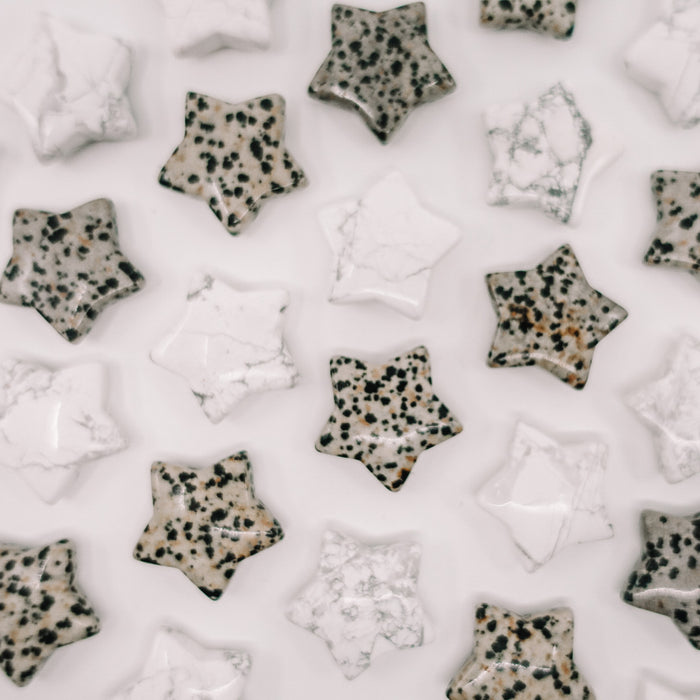 Mini crystal stars crafted from Howlite and Dalmatian Jasper