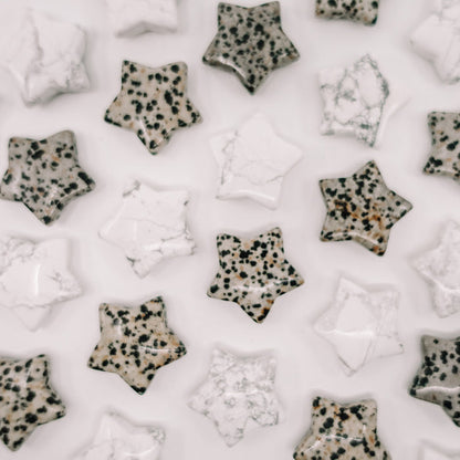Mini crystal stars crafted from Howlite and Dalmatian Jasper