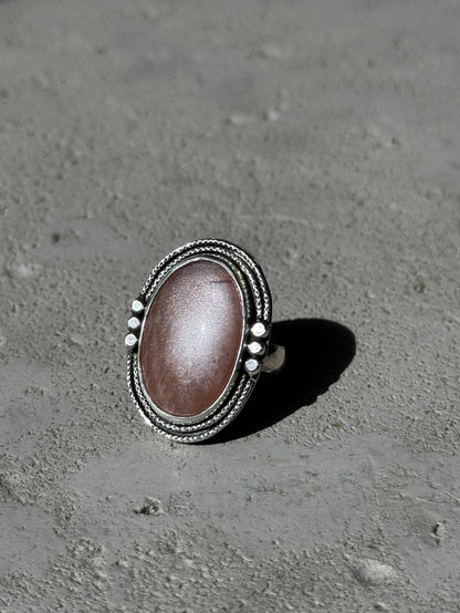 Peach Moonstone / Sunstone Ring Sz 8