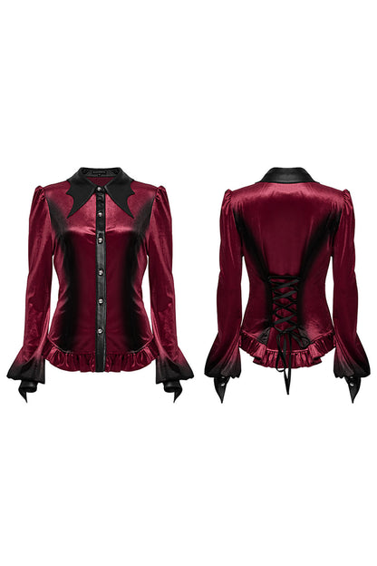 Blooddrop Velvet Batwing Collar Top [Red]