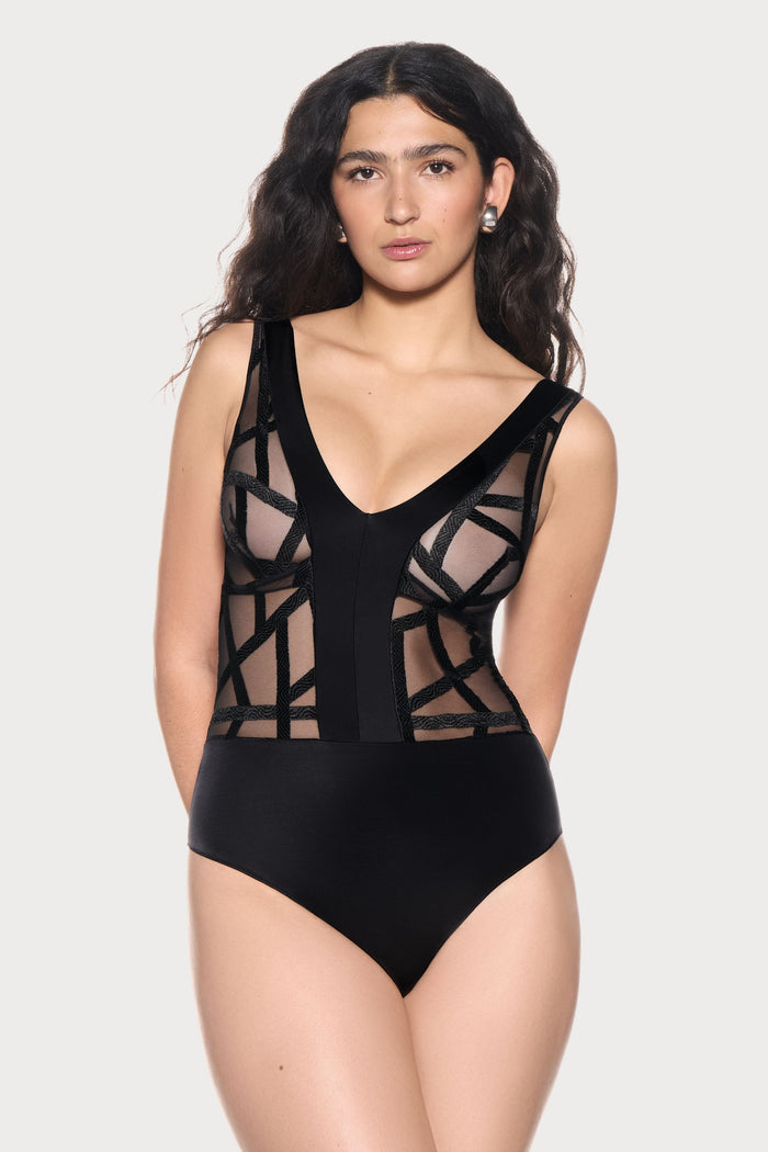 Série V Neckline Embroidery Bodysuit