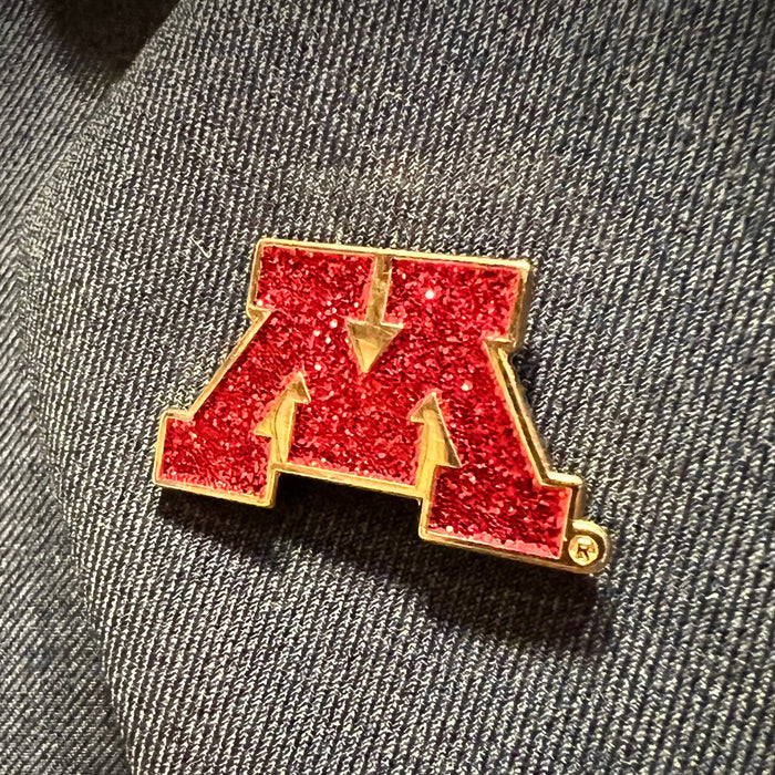 Sparkly Maroon and Gold M Lapel Pin with Magnetic Back - Exclusive to the Market